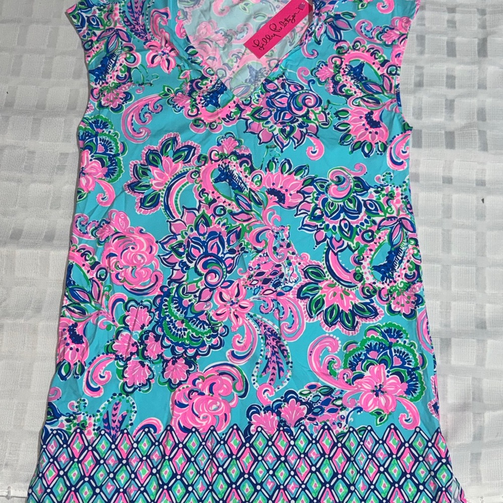 Lilly Pulitzer Blue and Pink Sleeveless Midi Dress